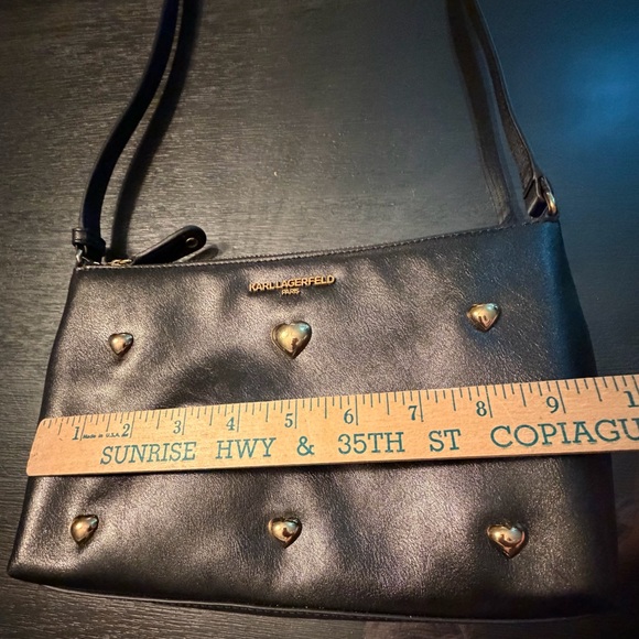 Karl Lagerfeld Paris Karolina Heart Studded Crossbody,Purse Black Leather(sample - Picture 12 of 16